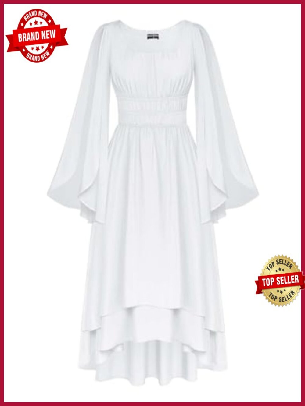 Renaissance Costume Split Bell Sleeve Double Layered High Low Dress
